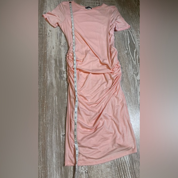 VENUS baby pink ruched midi dress S - Picture 3 of 7
